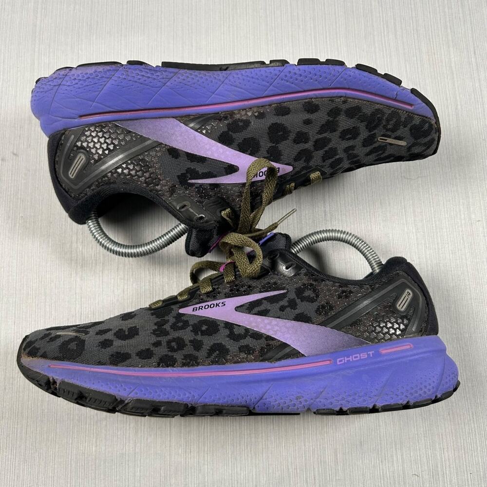 Brooks Ghost 14 Electric Cheetah Black Purple Womens Running Shoes US 9.5